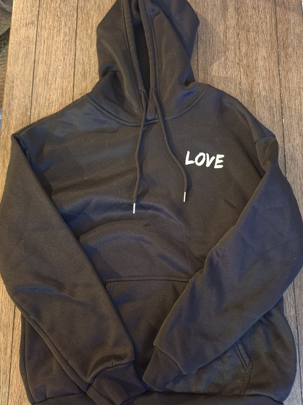 SHEIN Black Crewneck Hoodie with White "LOVE" Chest Print And Bear On Back